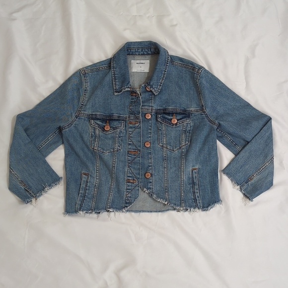 Old Navy Jackets & Blazers - Old Navy MODIFIED Raw Hem Denim Trucker Jacket, Color Blue Size M